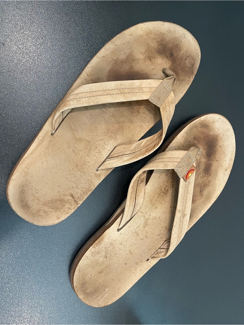 Rainbow Beige/Tan Classic Leather Flip Flops by Rainbow
